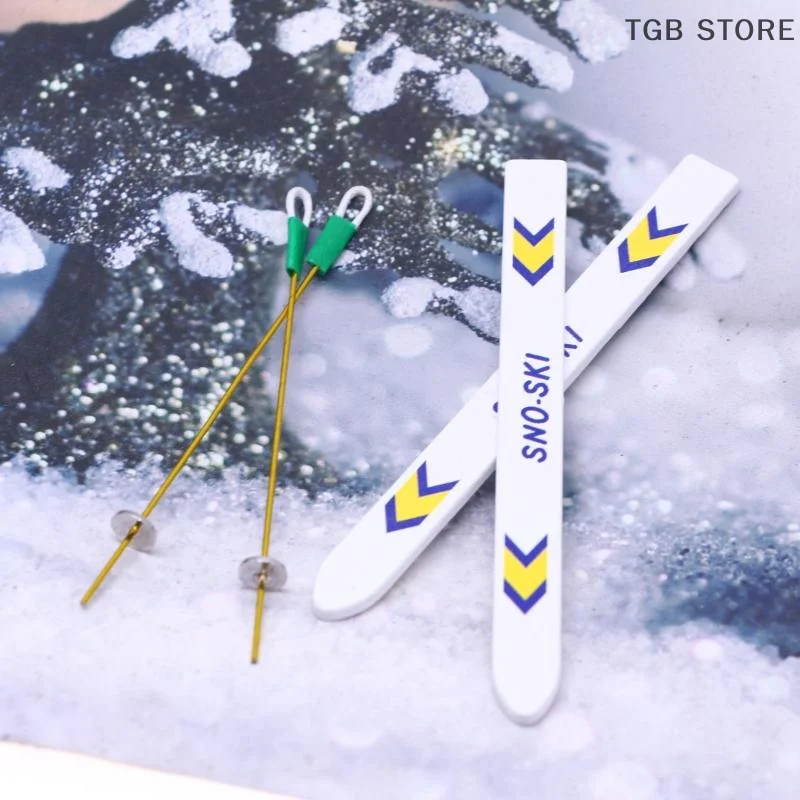 1Set Christmas Decoration Wooden Ski Board Scene Miniature Dolls House Xmas Accessories Kids Toys Gift