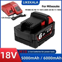 LIKEKALA For Milwauke M18 Battery 6000mAh 18V Rechargeable Battery  Tool M18B5 XC 48-11-2402 48-11-2411 2604-22 with 2A Charger