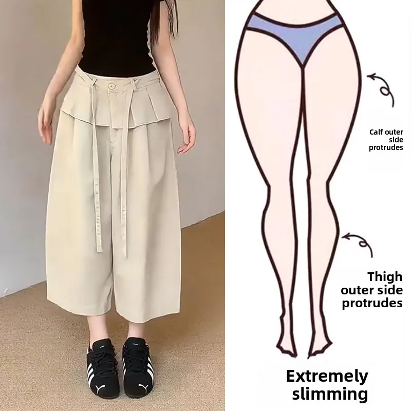 

Spring Summer Korean Style Casual Pants Women plus Size Loose Wide Leg Nine Points Knife Design Slimming Effectiveness