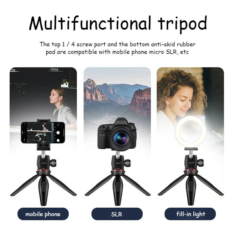 Mini treppiede da tavolo multifunzione, staffa di trasmissione Live regolabile Micro SLR per fotocamera cellulare, materiale Pa66 in lega di alluminio