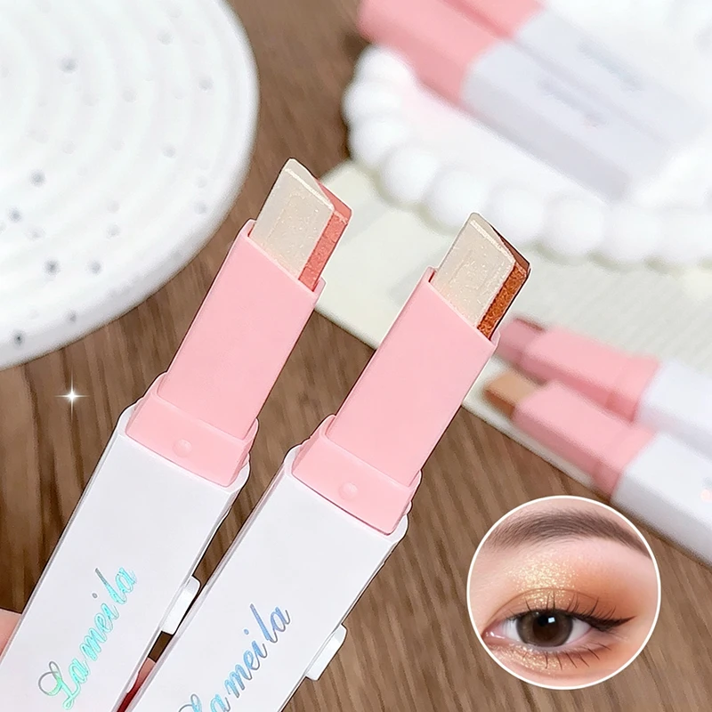 Two-Color Eyeshadow Stick Shimmering Highlighter Eyeshadow Stick Waterproof Long-Lasting Pearlescent Metallic Eyeshadow makeup