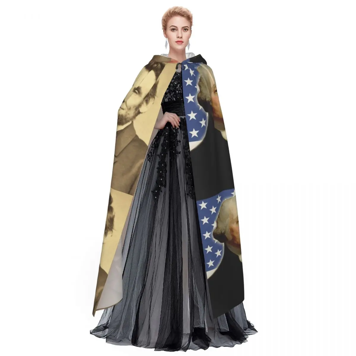 ジョージ・ワシントンとエイブラハム・リンカーン ロングフード付きマント 魔女 中世コスチューム コスプレケープ ハロウィンヴァンパイア 大人用 ユニセックス