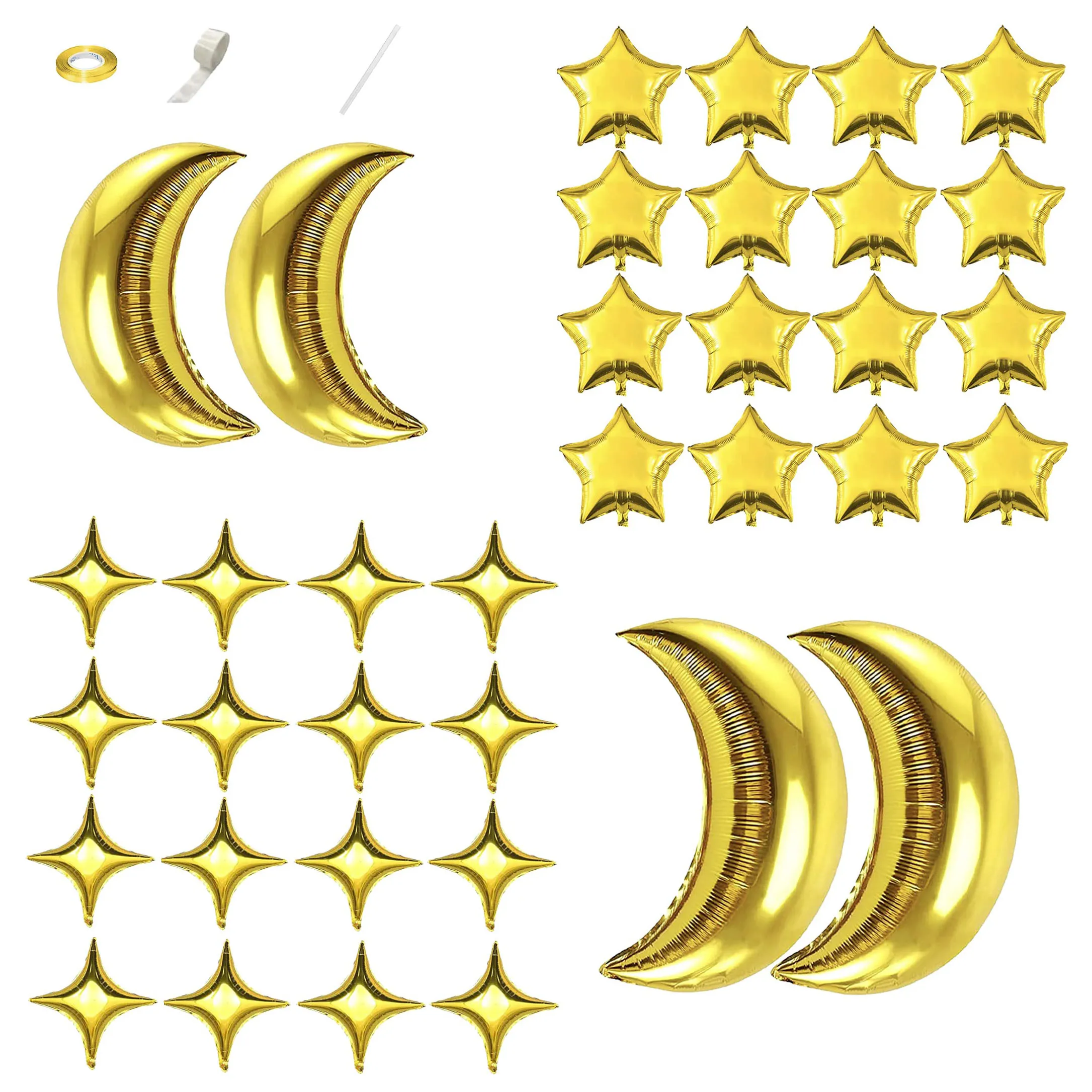 36-teiliges 36-Zoll Gold Mond- und Stern-Folienballon-Set - Weihnachten, Jubiläum, Verlobung, Hochzeit, Geburtstagsfeier-Dekorationen