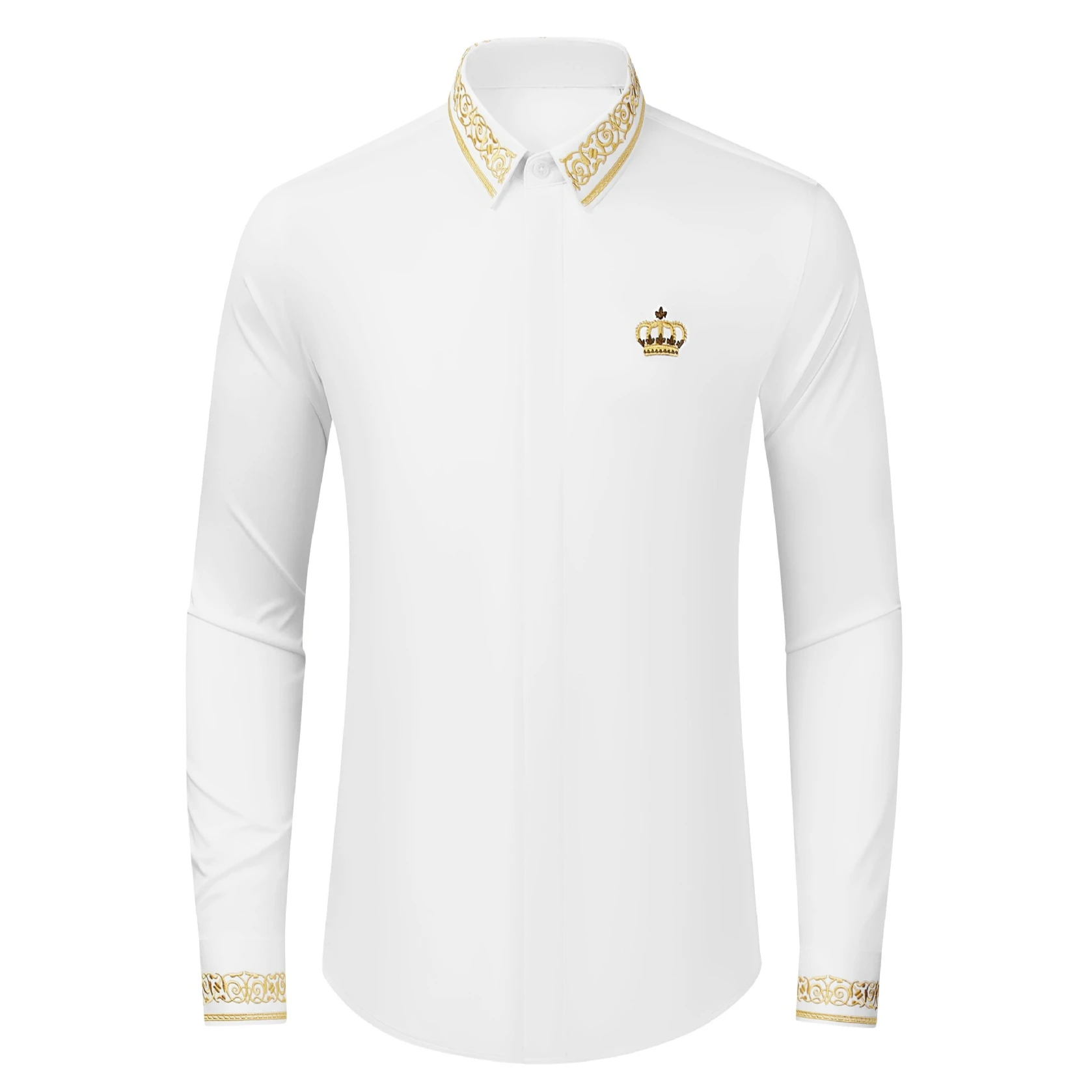 

Luxury Crown Embroidered Shirt Men High Quality Cotton Long Sleeved Business Dress Shirts Slim Fit Casual Banquet Party Shirt