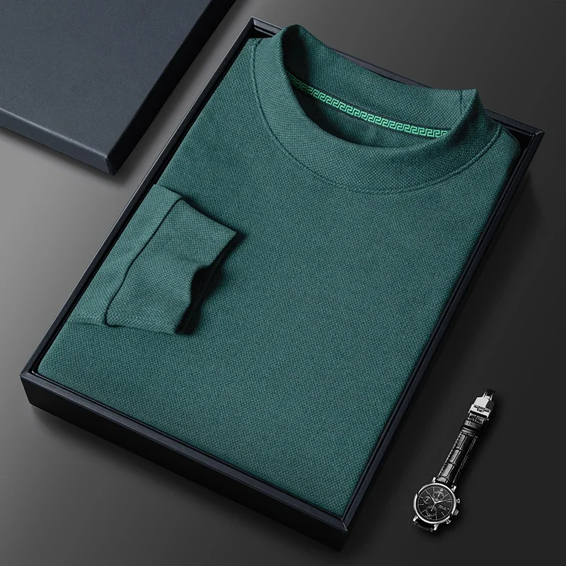 Men's New Half High Neck Pullover Sweater T-shirt Comfortable Solid Color Versatile Bottom