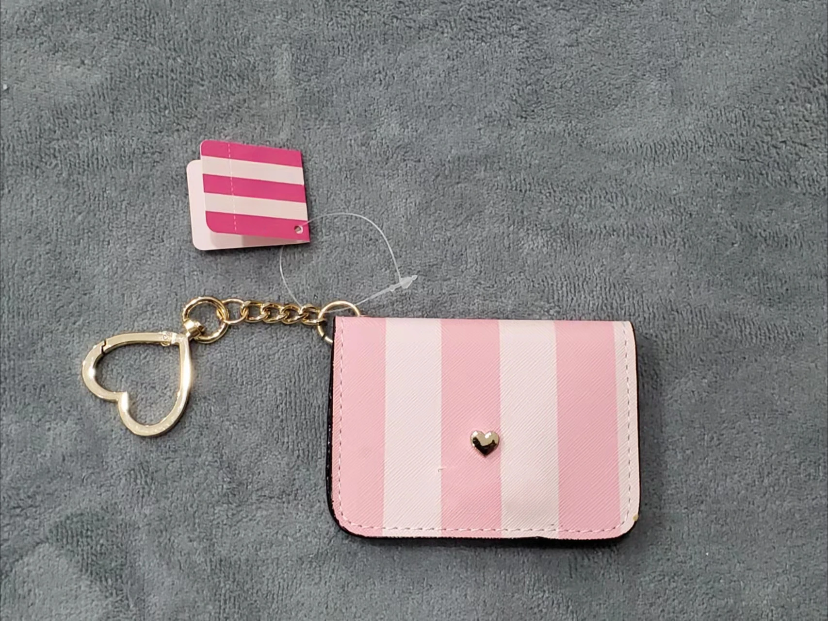 Pink Purse Wallet Card Case Bag Charm Chain Keyring ID Holder