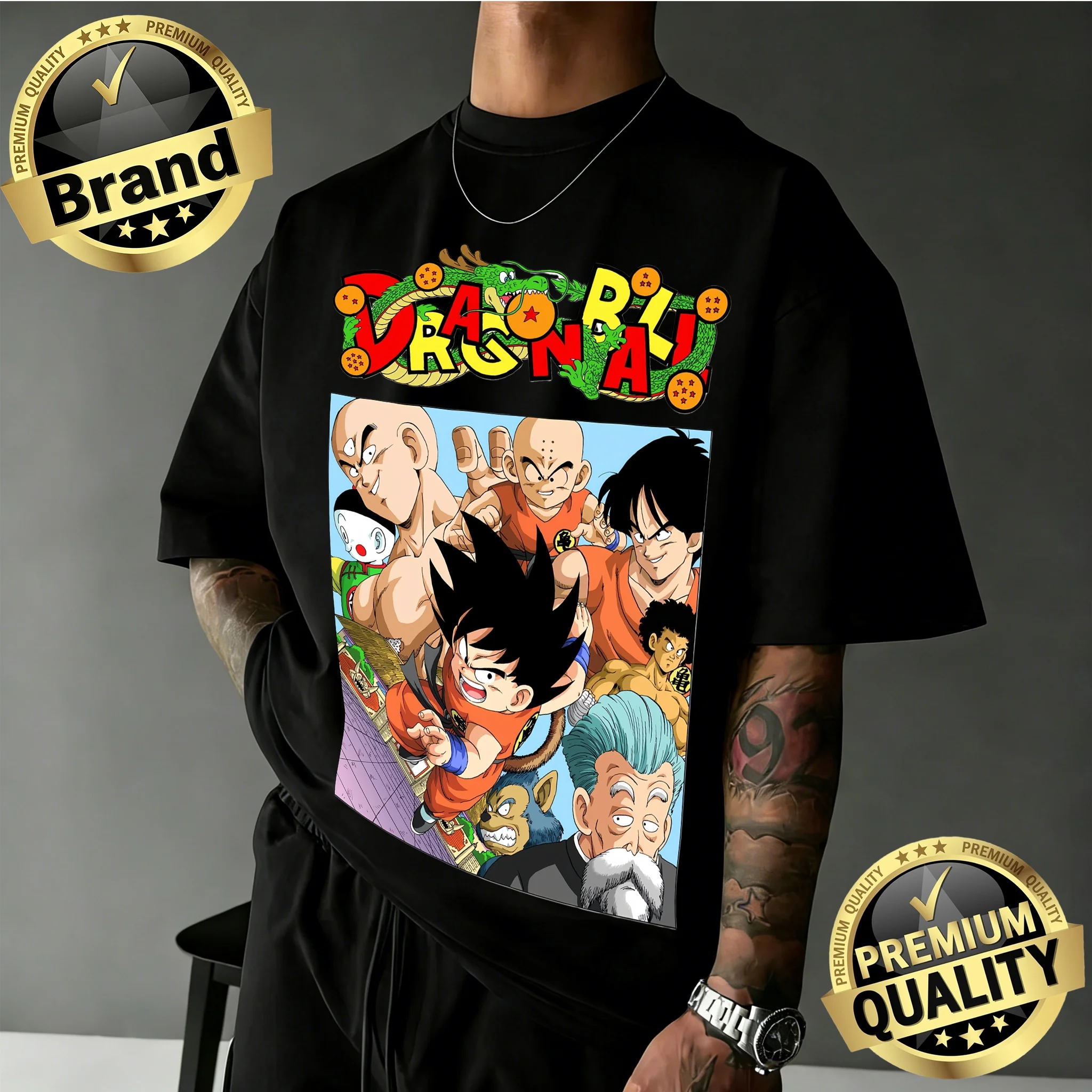 

2026 New Arrival Dragon Ball Oversized Retro Anime T-shirt | Goku Super Saiyan Retro Graphic Print 100% Cotton Tee for Family