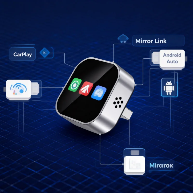 2026 4-in-1 CarPlay Wireless Adapter, Support Android Auto & Screen Mirroring, Plug & Play for Wired CarPlay Cars