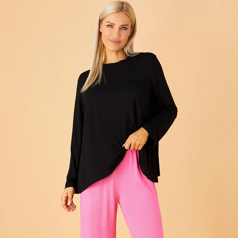 Lady's Loungewear Color Block Round Neck Pullover Long Sleeve Pajamas Sets Comfort Fit Pants All Seasons Casual Homewear 2pcs