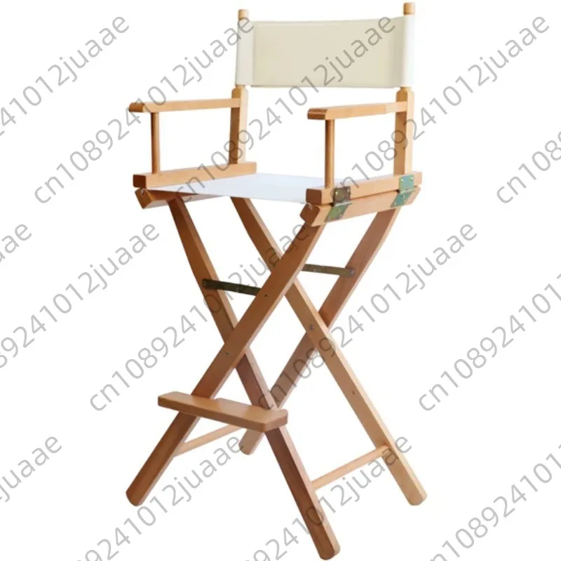Solid Wood Director Chair Canvas Folding Leisure Home Bar Counter Office Chair Outdoor Makeup Chair Fishing Props High Feet