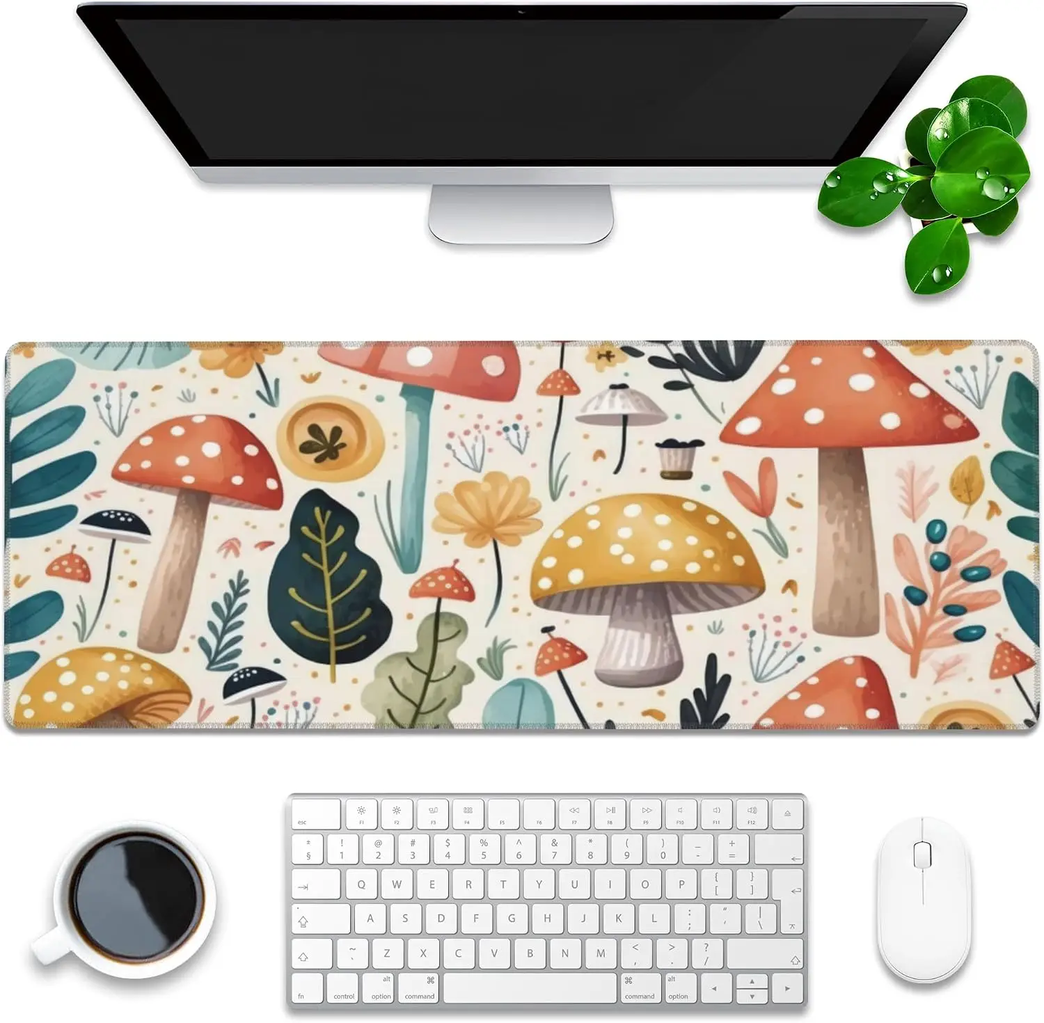 1Pcs Mouse Pads XXL Mouse Pads 900x400 Hand Drawn Charming Mushroom and Leaves Extended Gaming Mouse Pad Large Non Slip Base