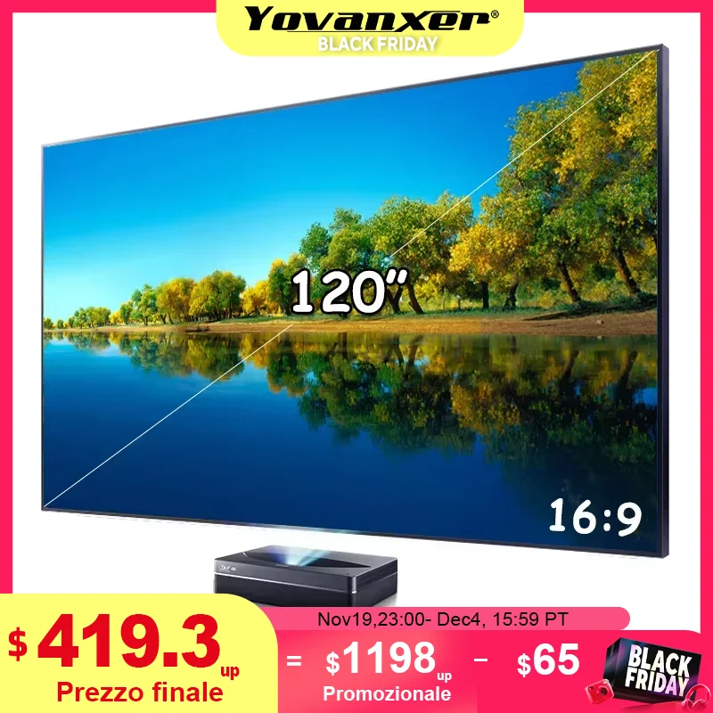 120-Zoll ALR UST-Projektorbildschirm mit festem Rahmen, Ultra-Short-Throw-Projektion, T-Prisma, CLR-Vorhang, 3D, 4K, 8K unterstützt