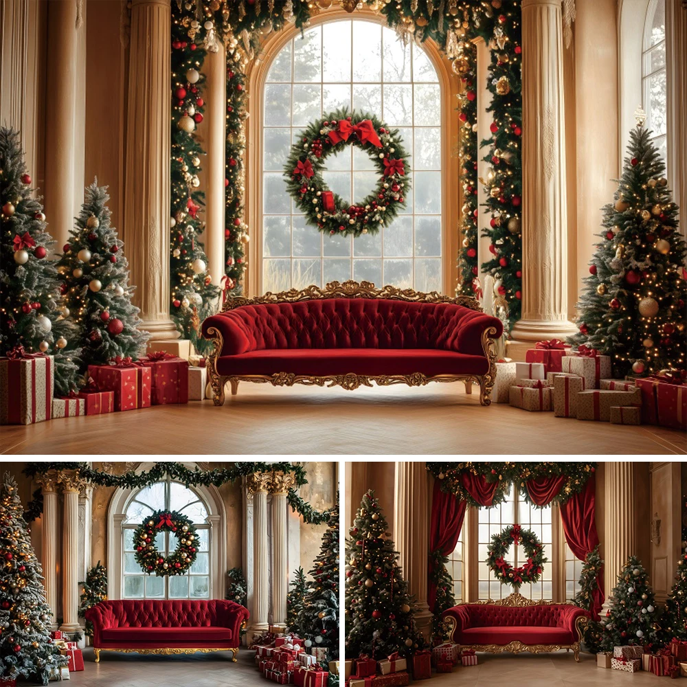 

Christmas Tree Big Backgrounds For Photography Christmas Garland New Year Window Living Room Decoration Backdrop Photo Studio