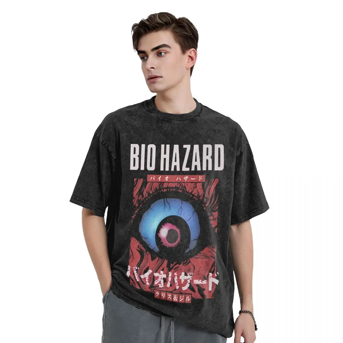 Silent Hill Biohazard woman Men Washed Hot stamping Print T-Shirt,Harajuku Cotton Tshirt Men's Summer Short Sleeve Tees