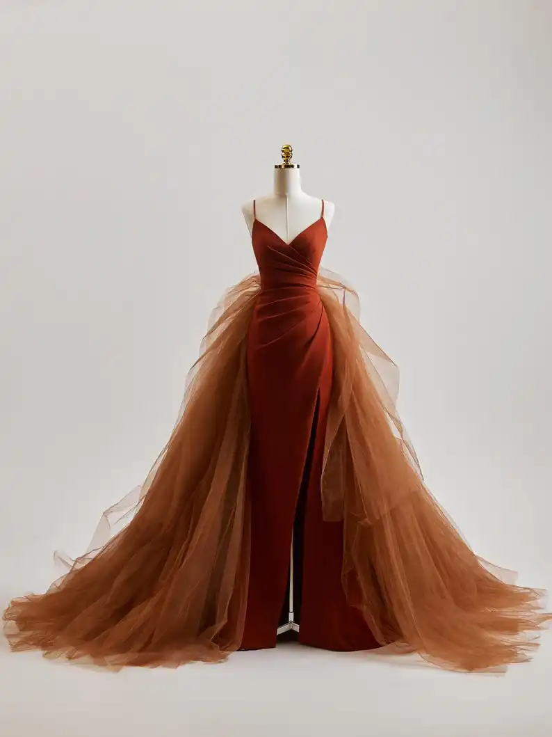 تنورة أنيقة من التول مع قاعدة مخملية بتصميم فتحة عالية للنساء للمناسبات الرسمية تنورة على شكل حرف A تنانير منتفخة 2025