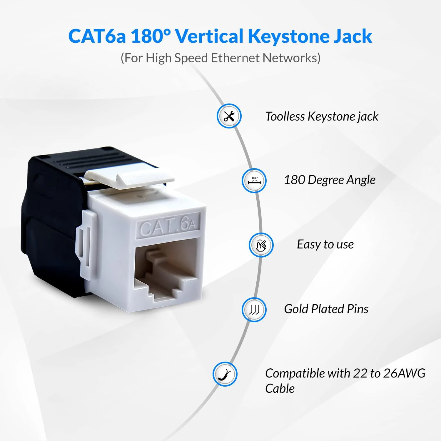 Adaptador Ethernet ZoeRax, Keystone Jack, 180 Graus, UTP, terminação Toolless Jack Feminino, Rede Adaptador Ethernet, Cat8, Cat7, Cat6a, RJ45, 1Pc