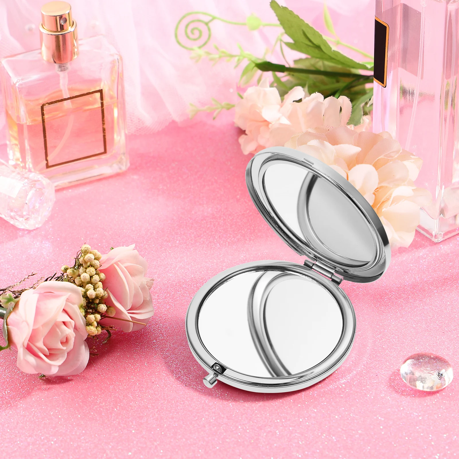 عصرية قابلة للطي محفظة مرآة حجر الراين المشذبة مزدوجة الجانب مرآة صغيرة خفيفة الوزن السفر يشكلون رفيق للنساء