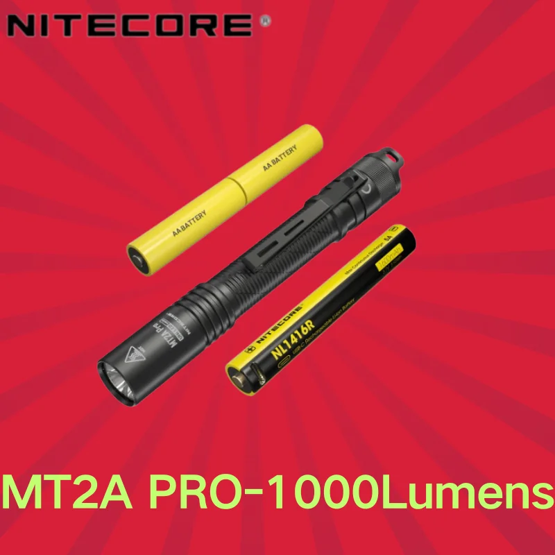 NITECORE MT2A Pro 1000 люмен USB-C перезаряжаемый фонарик типа АА UHi 20 светодиодов включает аккумулятор