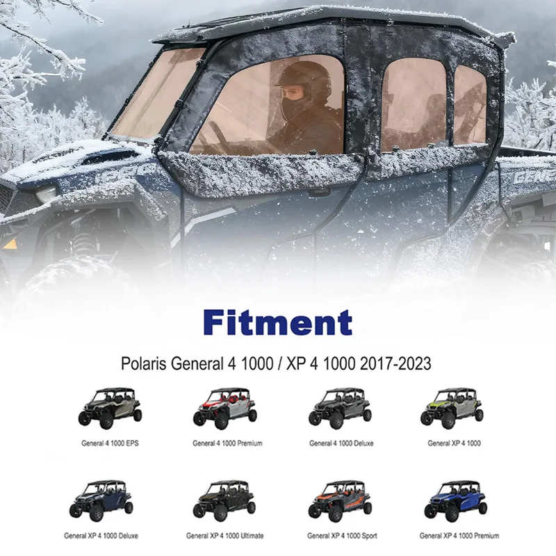 UTV Soft Upper Doors Weather Resistant Side Door For Polaris General 1000 4-Seat 2018-2025 XP 4 1000 2020‑2025