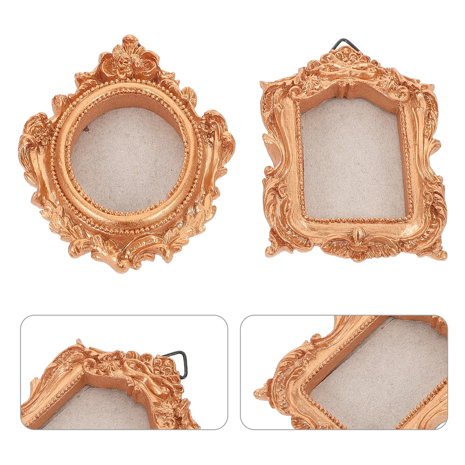 

2pcs Mini Photo Hanging Decor: Tiny Retro Resin Frames For Wall Tabletop Display Vintage Picture Frame Set Small Gold