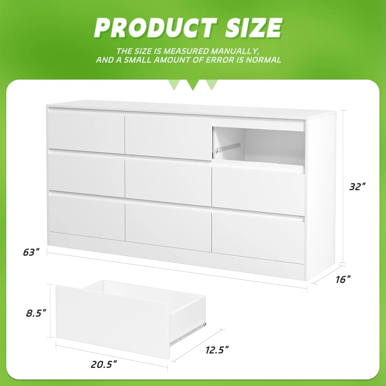 Greenvelly White Dresser for Bedroom,Modern 9 Drawer Dresser for Bedroom,Wooden Dresser with Deep Drawers for Bedroom,Long Drawe