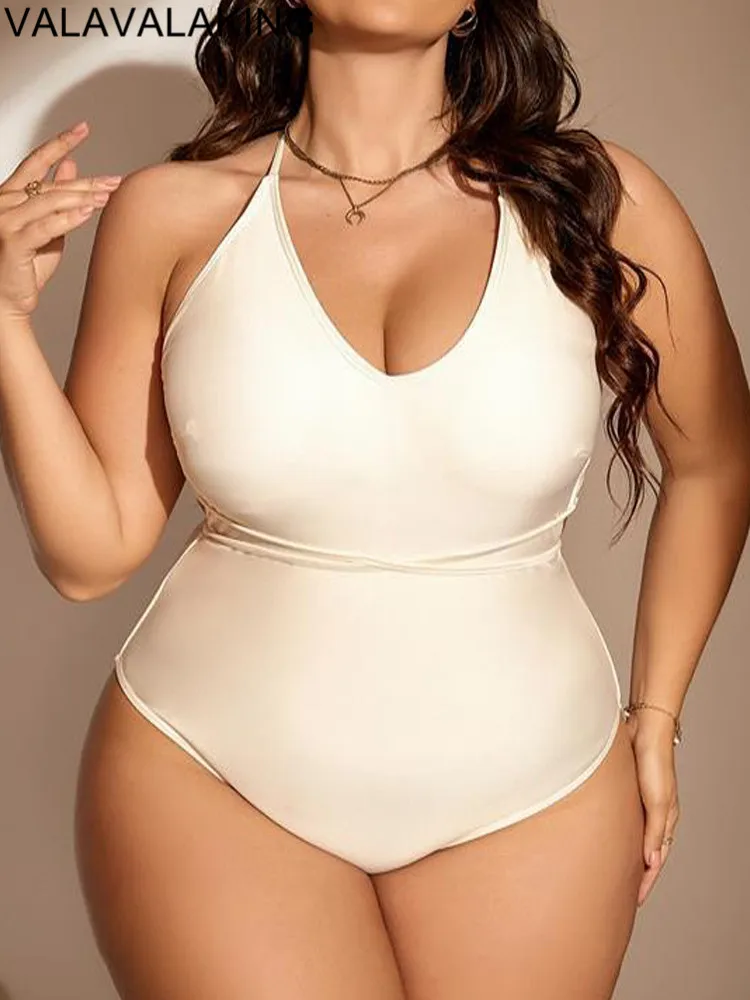 2025 Solidny Plus Size Stroje kąpielowe Kobiety Backless Cross Duży 2-częściowy jednoczęściowy kostium kąpielowy Curvy Lady Brazylijski Chubby Duży