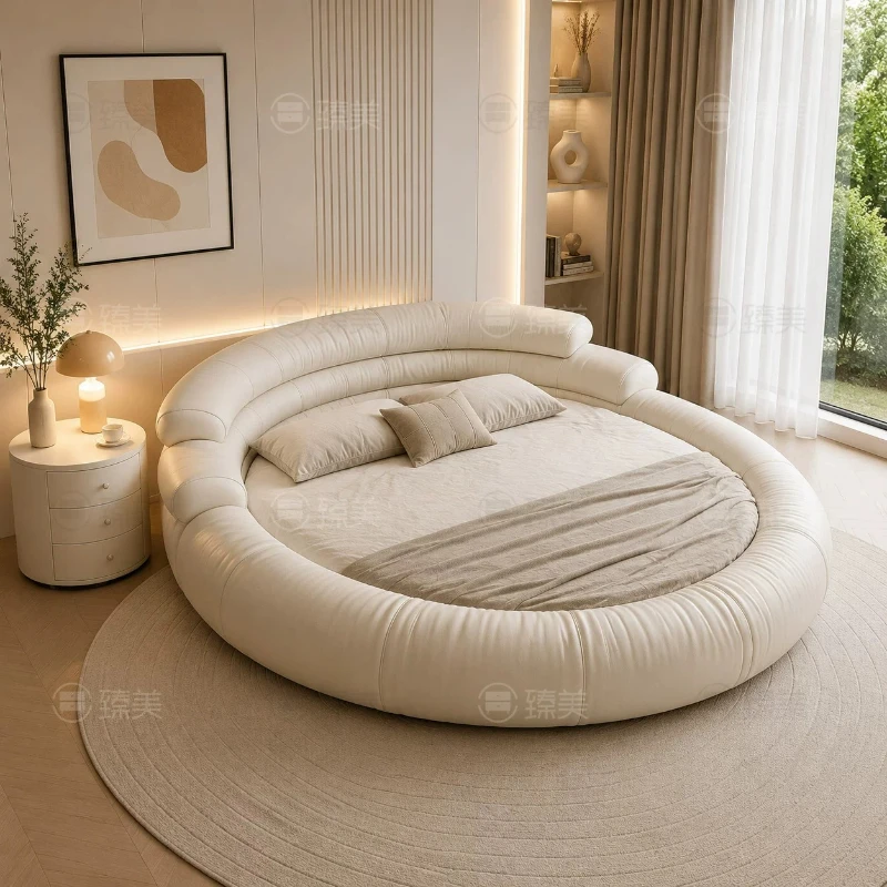Bedroom 200x200 Cm Bed King Size Round Modern Simple Bed Hotel Floor Muebles Para Dormitorio Italian Furniture Luxury