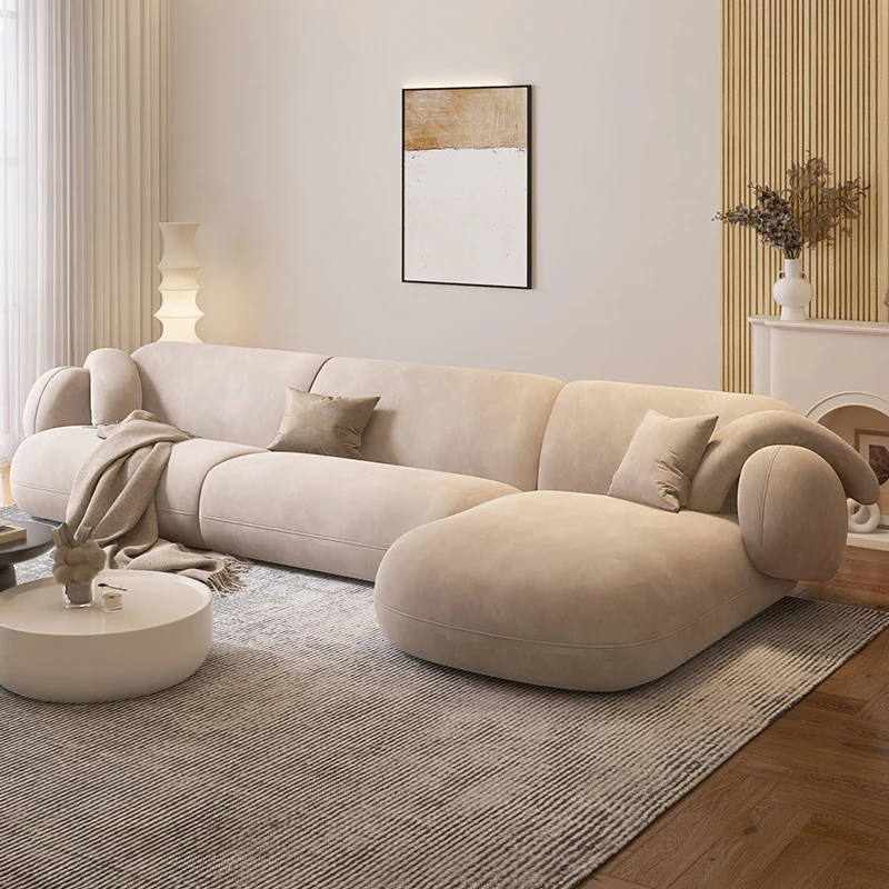 

High-end villa custom villa hotel home furniture fabric lounge L-shaped round living room velvet sofa