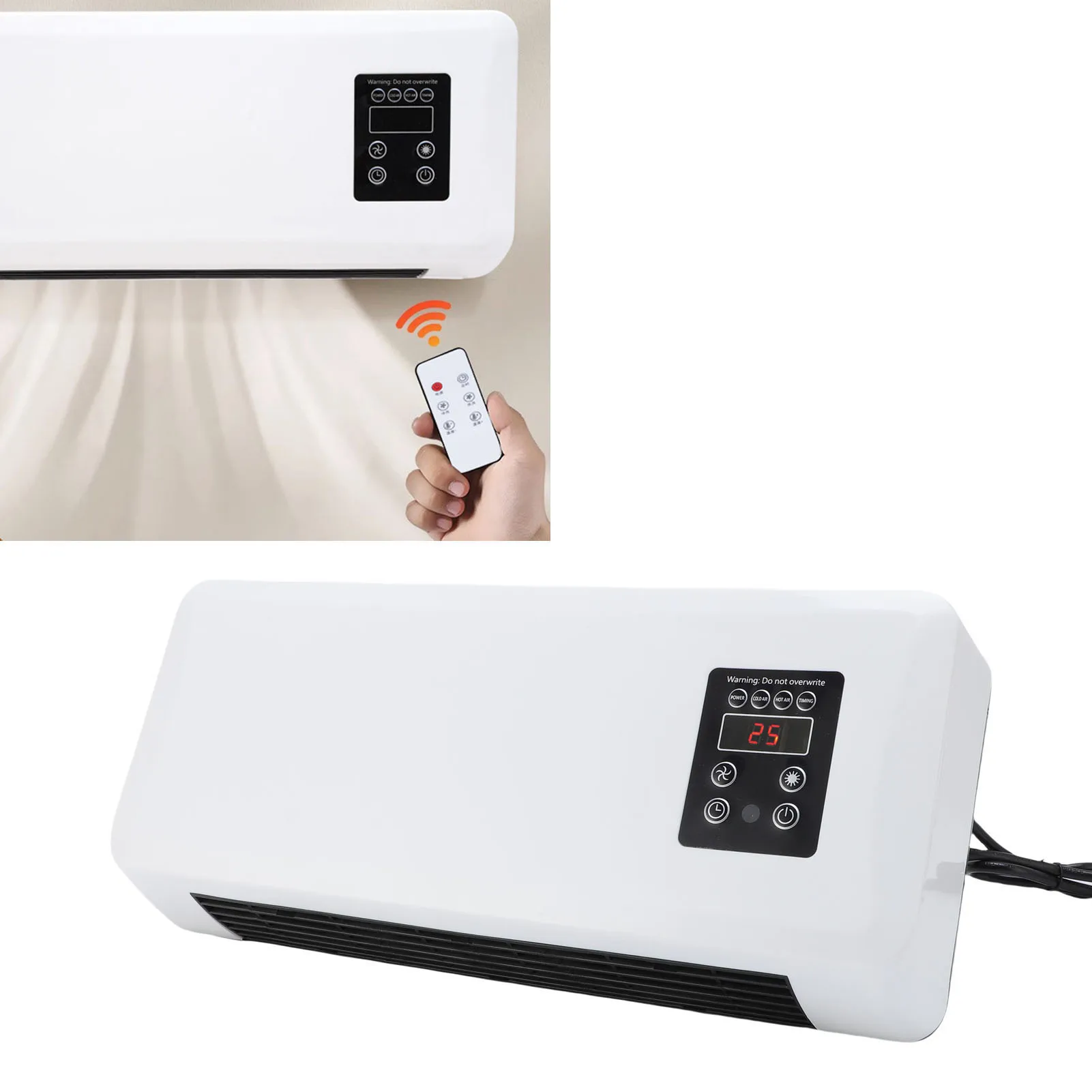 Mini Wall Mounted Fan Low Noise 2 in 1 Small Wall Heater with Remote Control for Bedroom Wall Mounted Air Conditioning Hot Fan