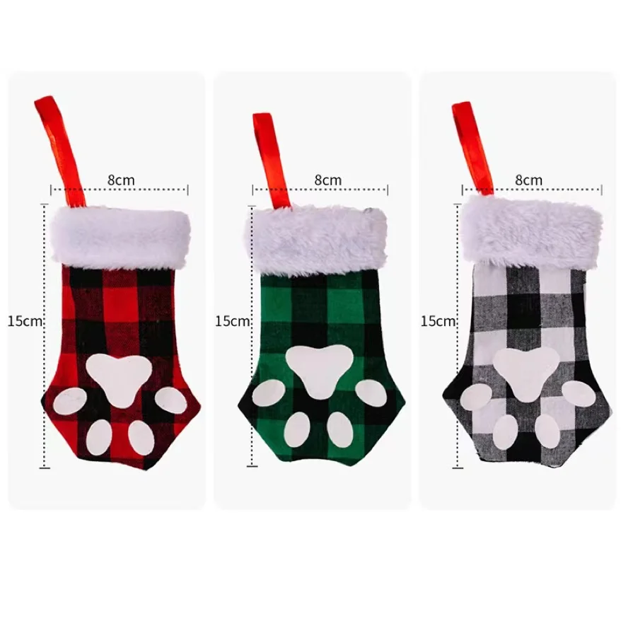 Creative New Cat Paw Stockings for Christmas Decorations Small Plaid Xmas Gift Socks Festive Home Fireplace Pendant Navidad 2024