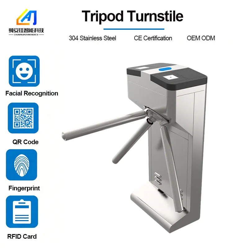 CAJ Portable Mechanism Tripod Turnstile Gym 2 Way Card Swipe Anti-Tailgating Deluxe Tripod Turnstiles Gate