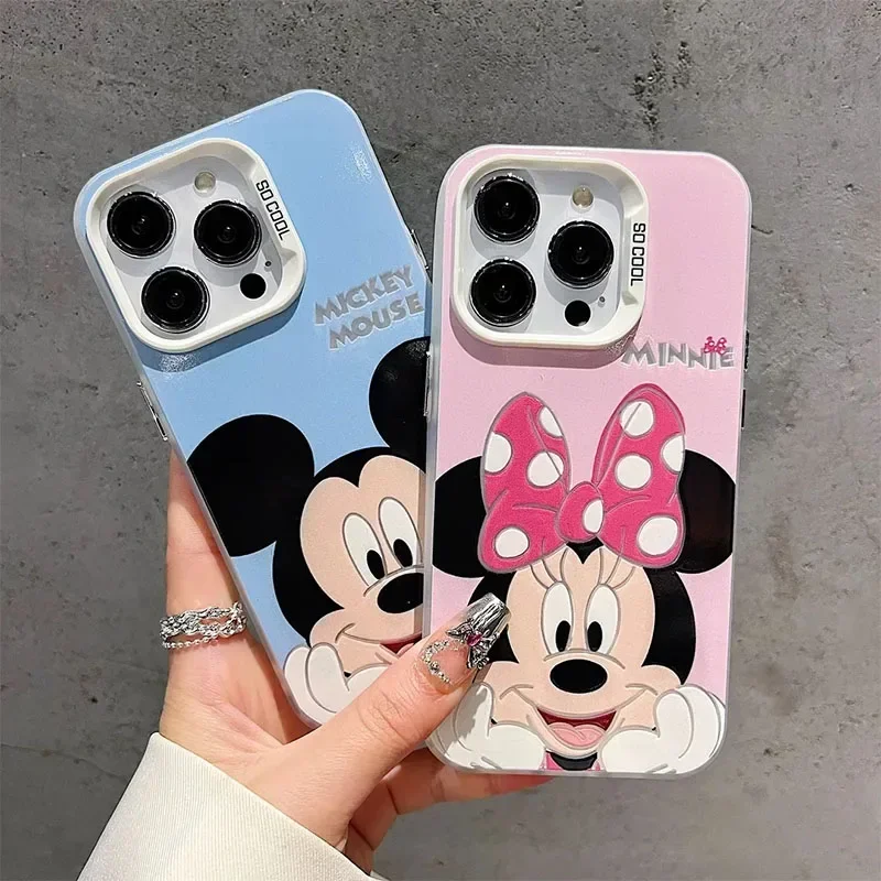 Cute Disney Mickey Minnie Mouse Matching Case for iPhone 15 16 Plus 11 12 13 14 Pro Max Anti-Scratch Shockproof Cartoon Cover