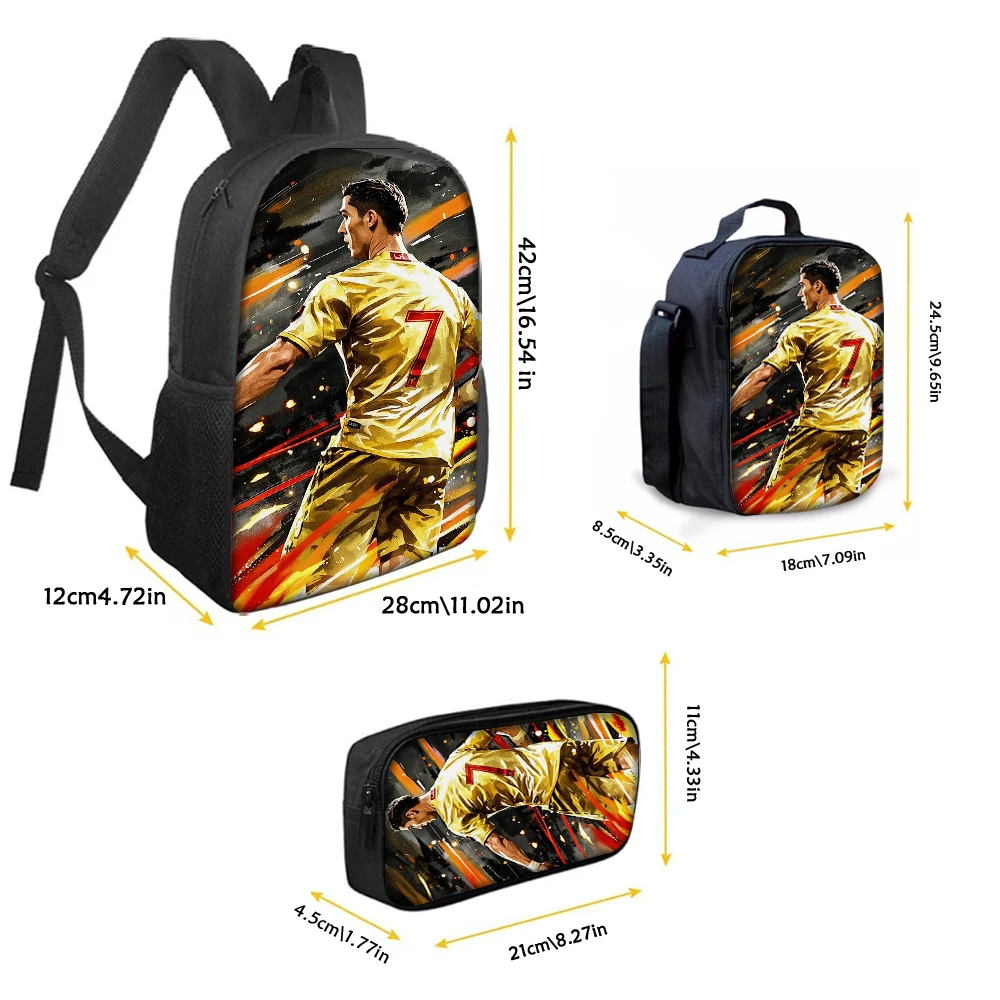 3pcs Football Flame Print Backpack Lightweight Daily Large Capacity School Bag Travel Bag with Shoulder Bag Pencil Bag Gift