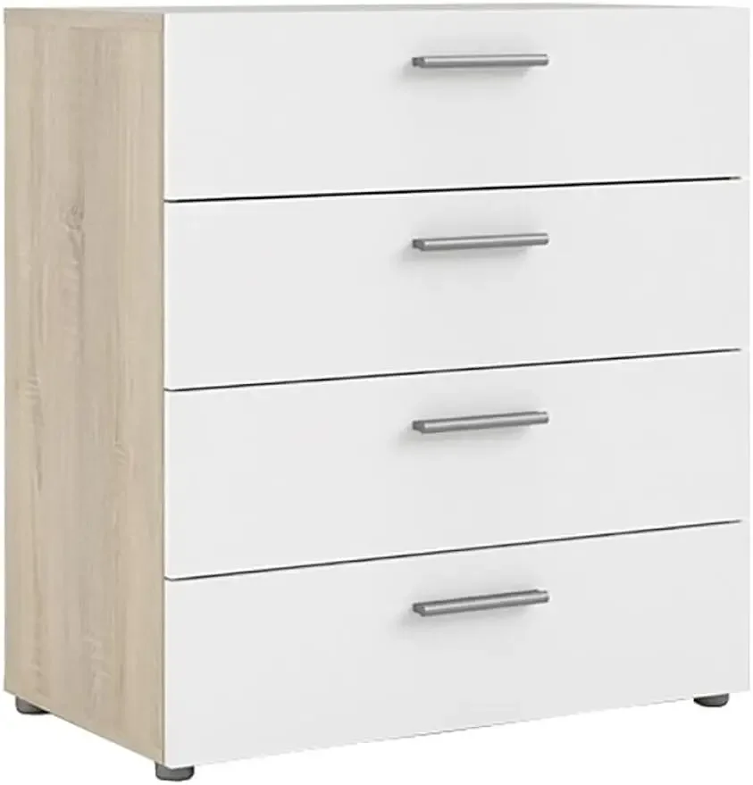 

Modern 4 Drawer Chest/Bedroom Dresser in Oak Structure ,Chest of Drawers with Storage, TV Stand Dresser,White High Gloss