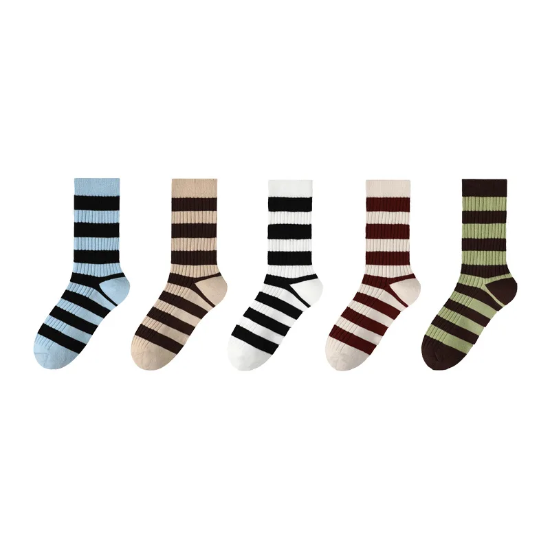 Women's Autumn Winter Socks Mid-tube Striped Pile Comfortable Breathable Casual Stockings Fashion Solid Color Simple Wholesale