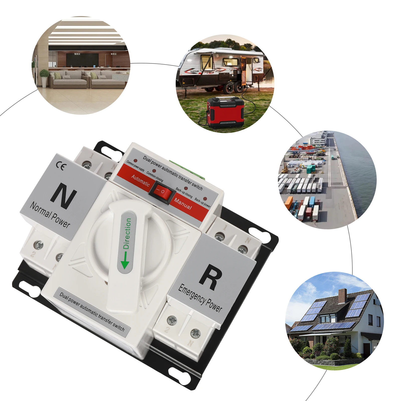 2P 63A Automatic Transfer Switch, 110V AC Dual Power Changeover Self Recovery Switch, Toggle Controller, 2-Pole Compact Design