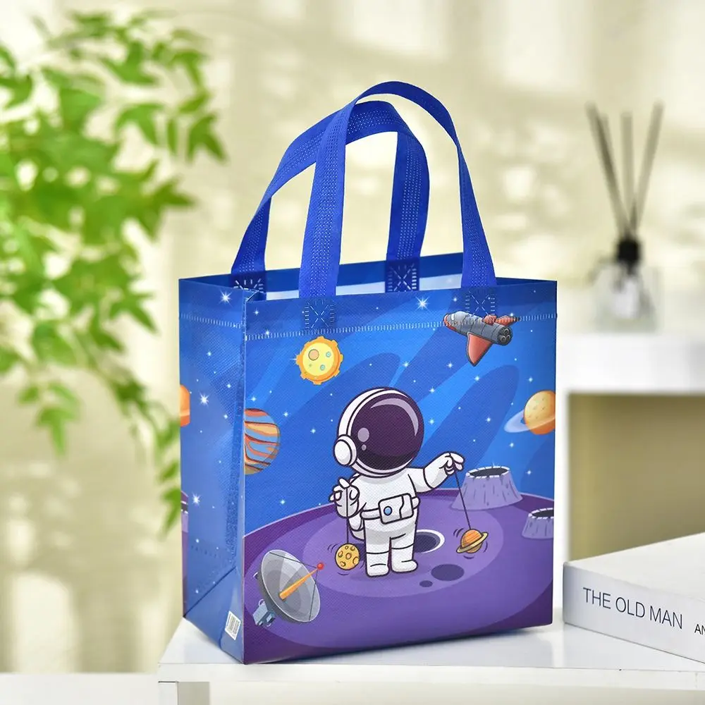 Tas tangan penyimpan mainan, kantong belanja portabel kapasitas besar, ransel penyimpanan mainan astronot motif kartun, tas tangan cetak kain tidak ditenun baru