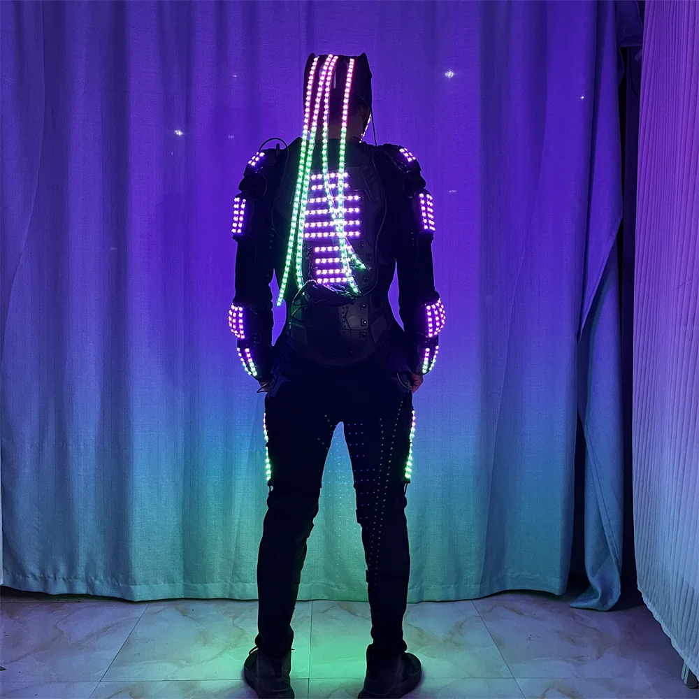 Magicool RGB LED Robot Laserman Jacket Panther Mask Lights Costumes Suit For Party Performance Electronic Music Festival DJ Show