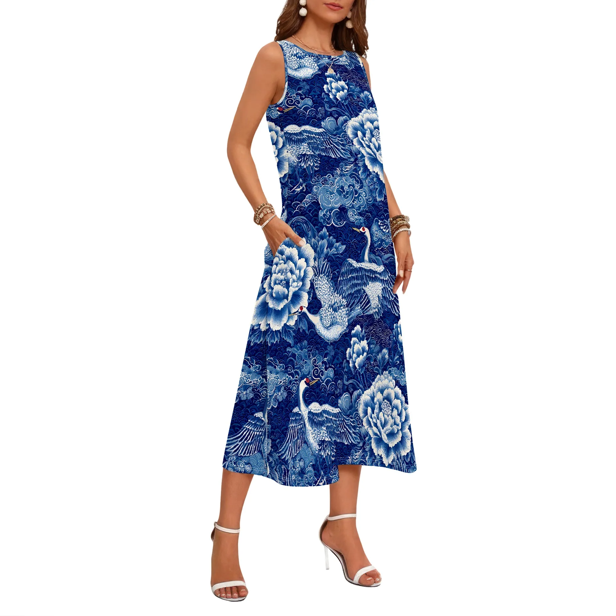 فستان بدون أكمام بطبعة البجعة  - مراجعة Sundress Midi Floral وسعره