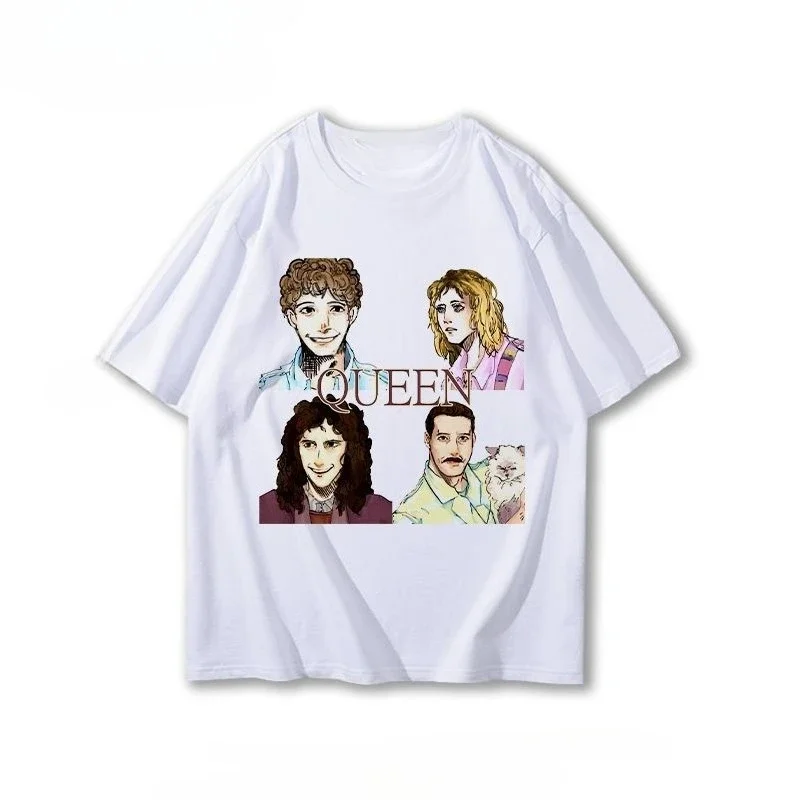 

Qu Band T-shirt Short Sleeved Plus Size Women's Summer Rock Band Peripheral Portrait Print Trendy Loose Top