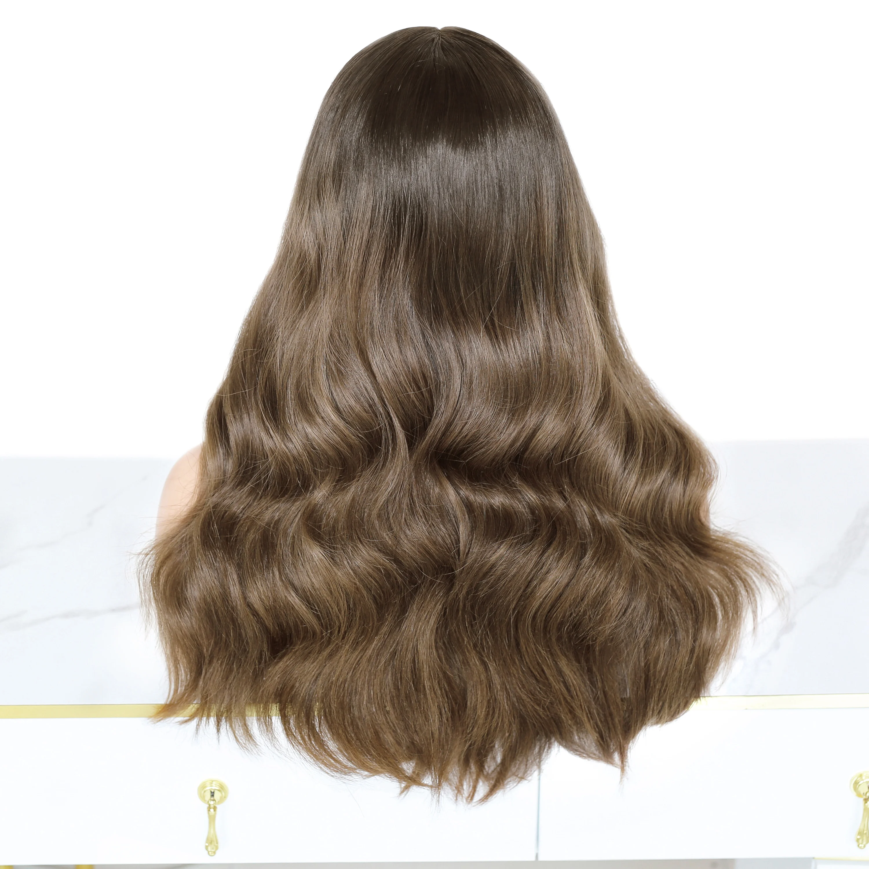 Peluca frontal y superior de encaje ondulado, pelucas sin pegamento, cabello humano, Beige, marrón y marrón ceniza, Pintado a mano, Balayage, peluca con reflejos ombré