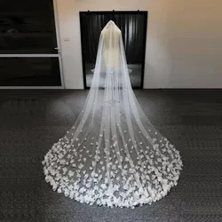 White Ivory Bridal Veil Long Cathedral Wedding Veil 3D Flowers Floral Lace Petals Veil for Bride With Comb velos de novia