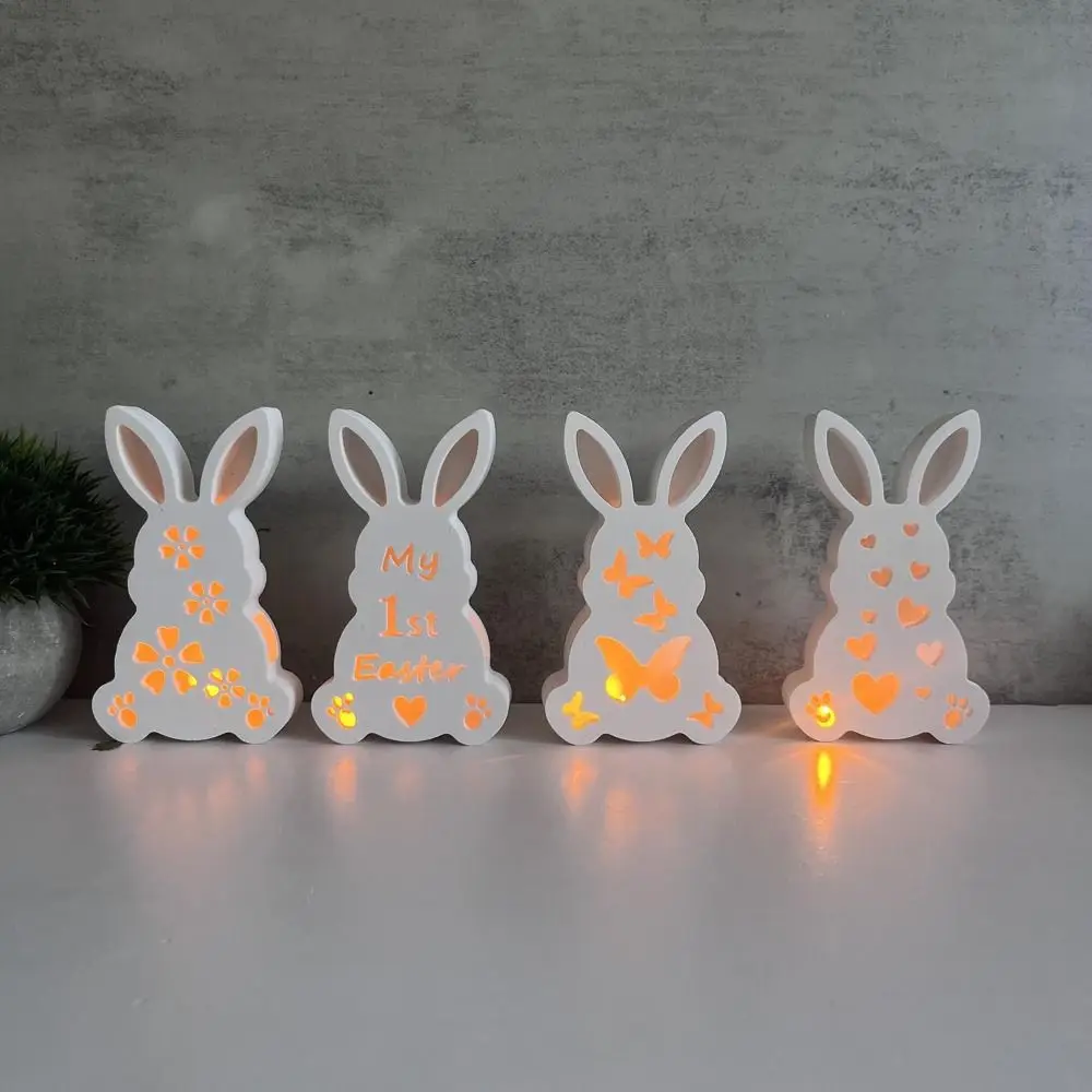 Cute Easter Rabbit Light Silicone Mold Hollow Cartoon Bunny Plaster Drop Glue Mold Handmade Rabbit Lamp Box Mold