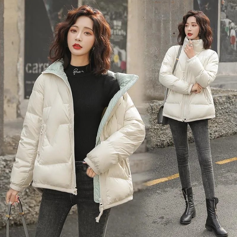 Chaqueta de plumón de pato para mujer, abrigo ligero y fino, Parkas cortas con cuello alto, prendas de vestir cálidas, color blanco, novedad de 2023