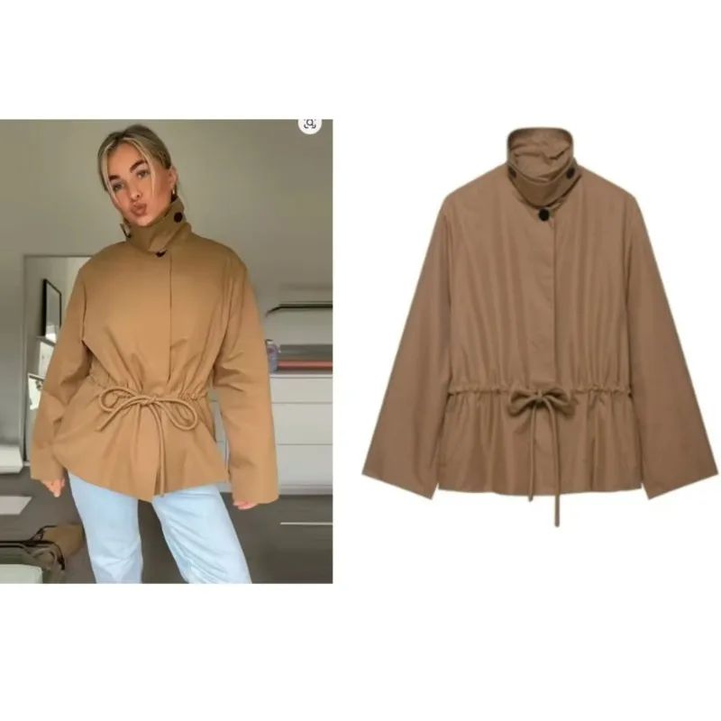 

NERHEFZ Замшевая куртка с тонкой талией, женская однотонная куртка с воротником-стойкой, длинными рукавами, молния, пуговицы, карманы, пальто, осень 202, женская шикарная верхняя одежда