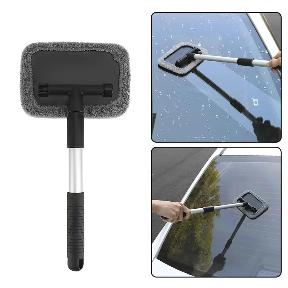 Car Windshield Cleaning Brush Telescopic Rod Multi-functional Window Glass Cleaner Wiper Scratch-Free Rotatable Washing Tool