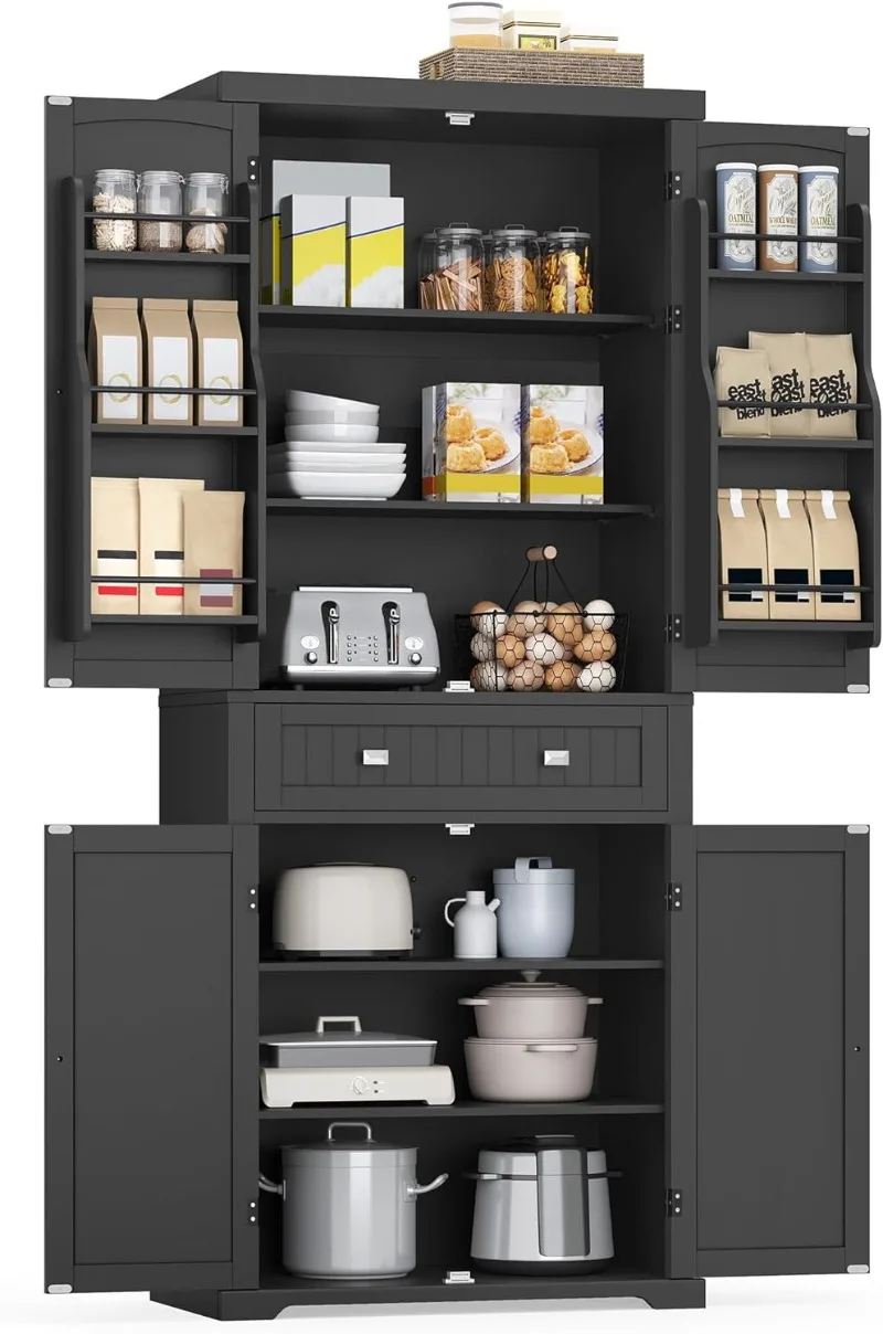 VASAGLE Pantry Cabinet, 71.7-Inch High Freestanding Tall Cupboard Storage Cabinet with a Drawer, 2 Cabinets,4 Adjustable Shelves