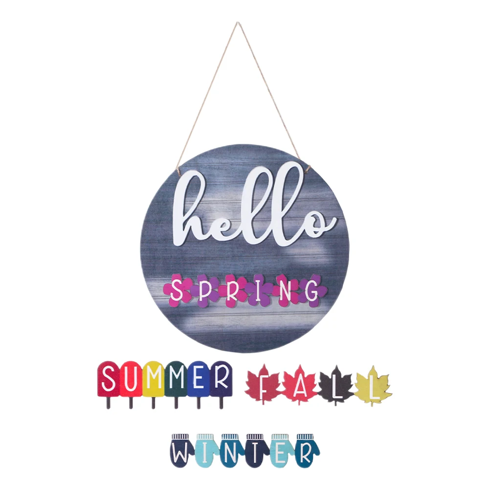 

Wooden Door Decor Hanging Sign Smooth Surface Compact Size Easy Installation Home Wall nament DIY Decoration Four Seasons