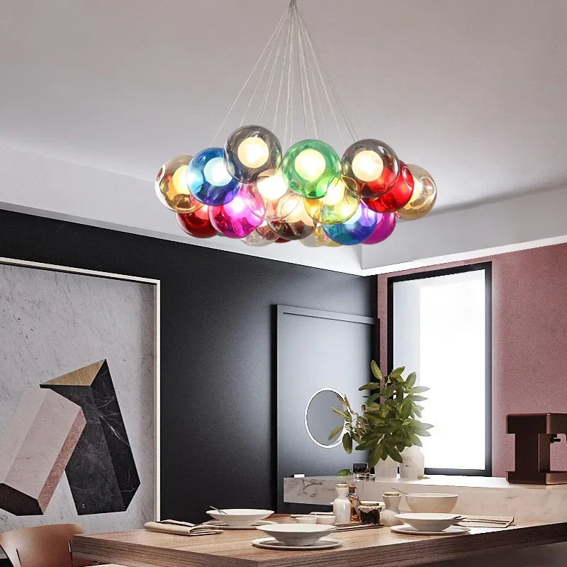 Imagem -04 - Ball Glass Bubble Chandeliers For Home Decor Lâmpada Pingente Led Colorida Luminárias para Quarto Sala de Estar Loja de Roupas Moderna