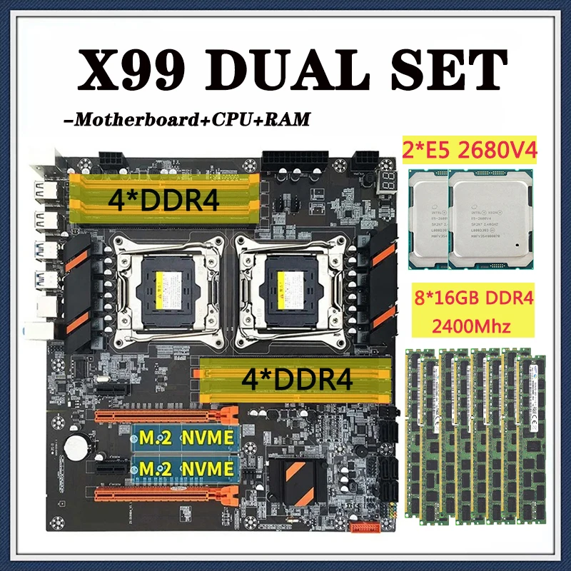 Imagem -01 - Conjunto de Placa-mãe X99 e5 2680 v4 Cpu 8*16gb = 128gb Ram Ddr4 2400mhz Usb 3.0 Sata3 M.2 Combo para Servidor X99